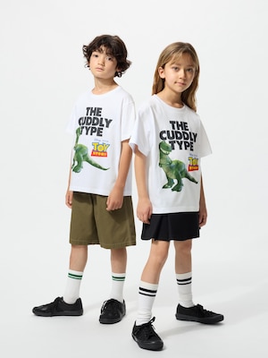 white t-shirt with a green dinosaur from toy story titled the cuddly type on the front.